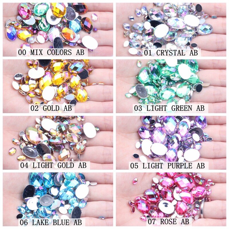 Akrilni kamenčići Ovalne zemljane strane 10x14 mm 30/200 kom Mnogo AB boja Ravno ljepilo na perlama DIY Ukrasi za izradu nakita