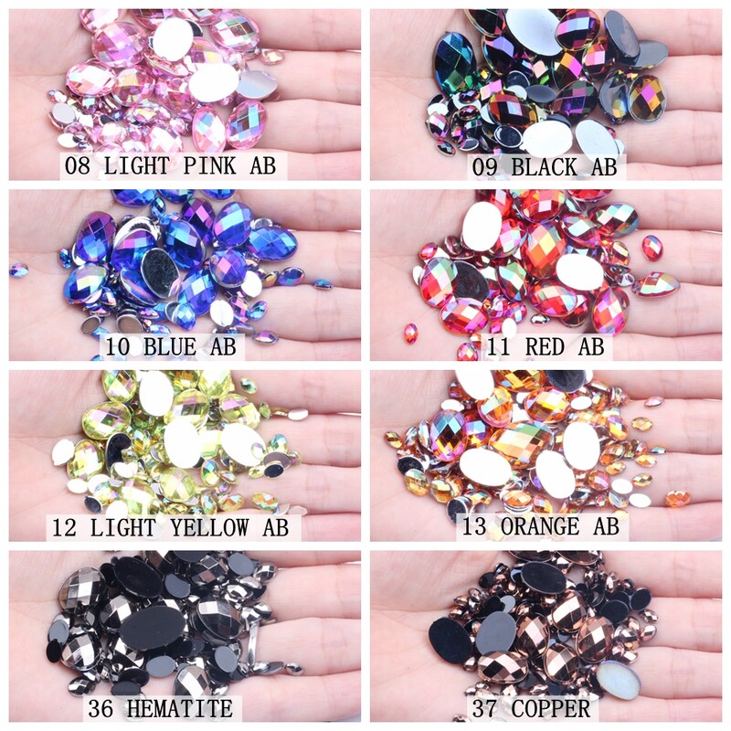 Akrilni kamenčići Ovalne zemljane strane 10x14 mm 30/200 kom Mnogo AB boja Ravno ljepilo na perlama DIY Ukrasi za izradu nakita