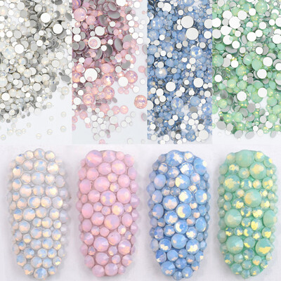 5 grame Dimensiuni Mixte ss3-ss30 Albastru/Verde/Roz/Alb Opal 3D Cristal Nails Art Strass, Flatback Glass Nail Art Decoration