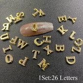 26 τμχ 3D Nail Art Alphabet Letter Rhinestones Alloy Nail Charms Διακόσμηση νυχιών Ακρυλικά Tips Glitter Rhinestones Διακόσμηση