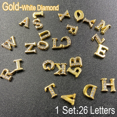 26 τμχ 3D Nail Art Alphabet Letter Rhinestones Alloy Nail Charms Διακόσμηση νυχιών Ακρυλικά Tips Glitter Rhinestones Διακόσμηση