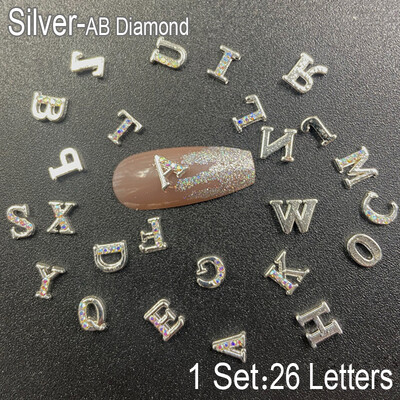 26 τμχ 3D Nail Art Alphabet Letter Rhinestones Alloy Nail Charms Διακόσμηση νυχιών Ακρυλικά Tips Glitter Rhinestones Διακόσμηση