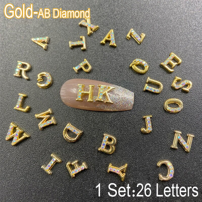 26 τμχ 3D Nail Art Alphabet Letter Rhinestones Alloy Nail Charms Διακόσμηση νυχιών Ακρυλικά Tips Glitter Rhinestones Διακόσμηση