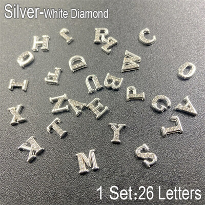 26 τμχ 3D Nail Art Alphabet Letter Rhinestones Alloy Nail Charms Διακόσμηση νυχιών Ακρυλικά Tips Glitter Rhinestones Διακόσμηση