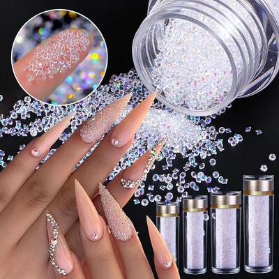 1Bottle Pixie Crystal&AB Nail Art Kalnų krištolas Blizgučiai „Pasidaryk pats“ Amatai Manikiūras Stiklas Strass Papuošalai Akmenų kūrimas Karoliukai drabužiams