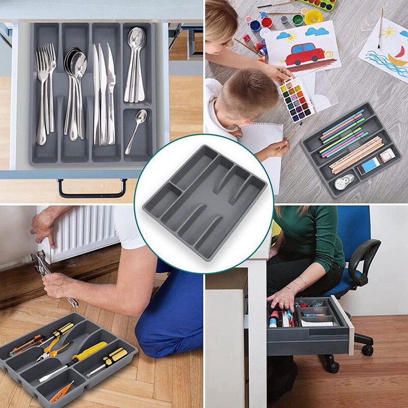 Συρτάρι Κουζίνα Συρτάρι Organizer Ασημένια Θήκη σκευών Organizer μαχαιροπήρουνα Δίσκος οργάνωσης μαχαιροπήρουνα Πλαστικές οργανώσεις μαχαιροπήρουνων