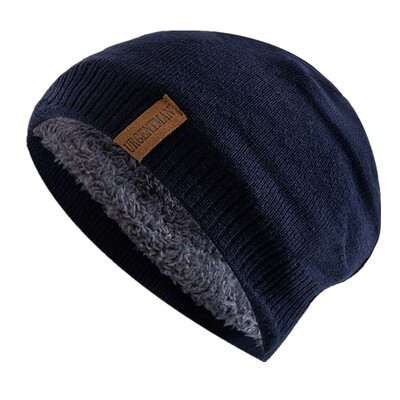 Unisex Letter Labal Zimske kape Jednobojne pletene kape za muškarce i žene Beanie kape s dodanom krznenom podstavom Tople sportske kape