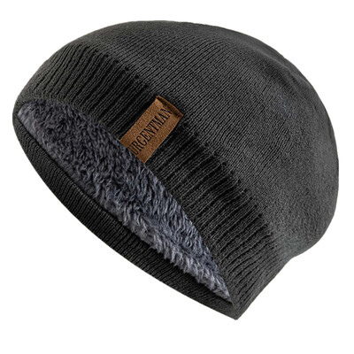 Unisex Letter Labal Zimske kape Jednobojne pletene kape za muškarce i žene Beanie kape s dodanom krznenom podstavom Tople sportske kape