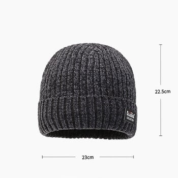 NIXHIT Plus Velvet Thick Warm Furm Skullies Beanies Мъжки зимни шапки Плетени шапки Riding For Men Шапка от шенилно руно Мъжка шапка Z256