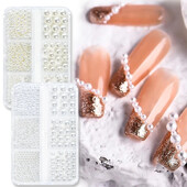 6 rešetki AB bijeli biserni ukrasi za nokte Flatback Roundback perle Ružičasti 3D nakit za nokte Rhinestones DIY manikura Neophodno