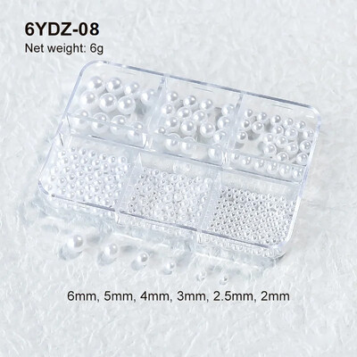 6 rešetki AB bijeli biserni ukrasi za nokte Flatback Roundback perle Ružičasti 3D nakit za nokte Rhinestones DIY manikura Neophodno