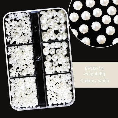 6 rešetki AB bijeli biserni ukrasi za nokte Flatback Roundback perle Ružičasti 3D nakit za nokte Rhinestones DIY manikura Neophodno