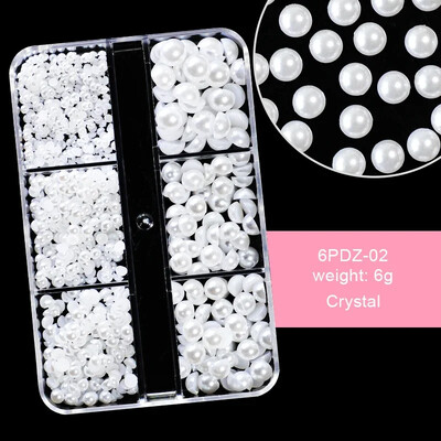 6 rešetki AB bijeli biserni ukrasi za nokte Flatback Roundback perle Ružičasti 3D nakit za nokte Rhinestones DIY manikura Neophodno