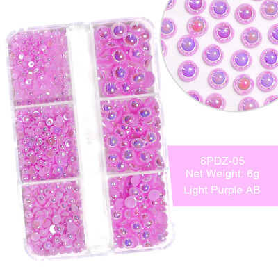 6 rešetki AB bijeli biserni ukrasi za nokte Flatback Roundback perle Ružičasti 3D nakit za nokte Rhinestones DIY manikura Neophodno
