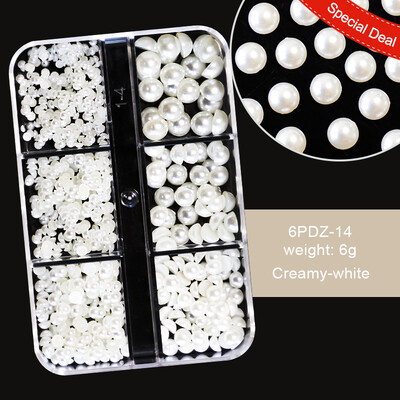 6 rešetki AB bijeli biserni ukrasi za nokte Flatback Roundback perle Ružičasti 3D nakit za nokte Rhinestones DIY manikura Neophodno