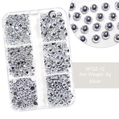 6 rešetki AB bijeli biserni ukrasi za nokte Flatback Roundback perle Ružičasti 3D nakit za nokte Rhinestones DIY manikura Neophodno