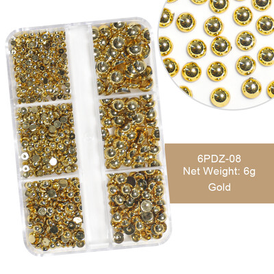 6 rešetki AB bijeli biserni ukrasi za nokte Flatback Roundback perle Ružičasti 3D nakit za nokte Rhinestones DIY manikura Neophodno