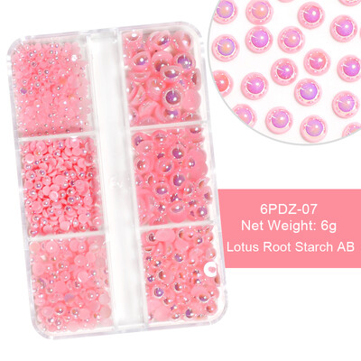 6 rešetki AB bijeli biserni ukrasi za nokte Flatback Roundback perle Ružičasti 3D nakit za nokte Rhinestones DIY manikura Neophodno
