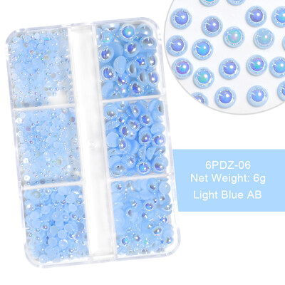 6 rešetki AB bijeli biserni ukrasi za nokte Flatback Roundback perle Ružičasti 3D nakit za nokte Rhinestones DIY manikura Neophodno