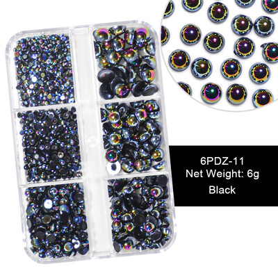 6 rešetki AB bijeli biserni ukrasi za nokte Flatback Roundback perle Ružičasti 3D nakit za nokte Rhinestones DIY manikura Neophodno