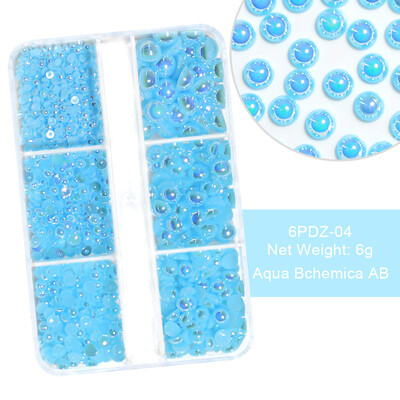 6 rešetki AB bijeli biserni ukrasi za nokte Flatback Roundback perle Ružičasti 3D nakit za nokte Rhinestones DIY manikura Neophodno