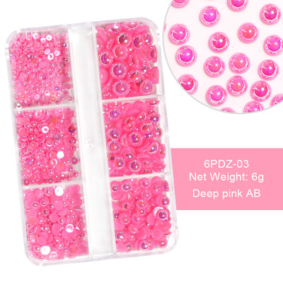 6 rešetki AB bijeli biserni ukrasi za nokte Flatback Roundback perle Ružičasti 3D nakit za nokte Rhinestones DIY manikura Neophodno