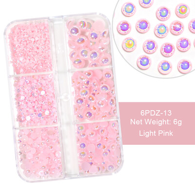 6 rešetki AB bijeli biserni ukrasi za nokte Flatback Roundback perle Ružičasti 3D nakit za nokte Rhinestones DIY manikura Neophodno