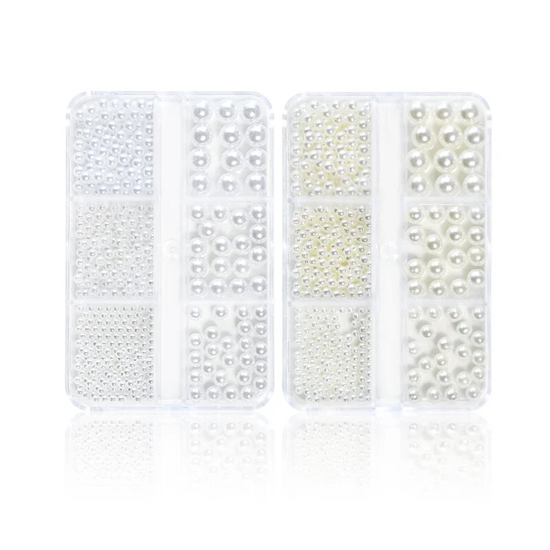 6 rešetki AB bijeli biserni ukrasi za nokte Flatback Roundback perle Ružičasti 3D nakit za nokte Rhinestones DIY manikura Neophodno