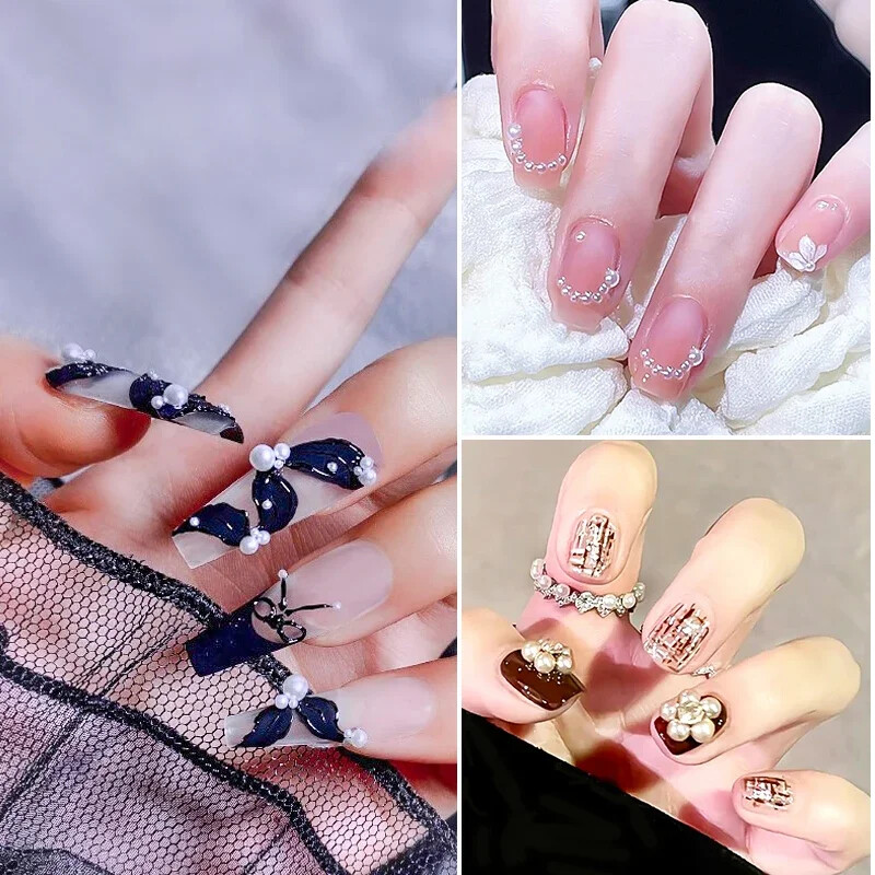6 rešetki AB bijeli biserni ukrasi za nokte Flatback Roundback perle Ružičasti 3D nakit za nokte Rhinestones DIY manikura Neophodno