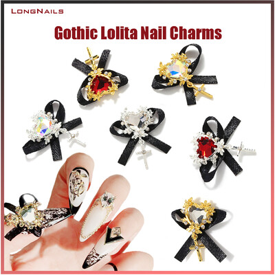 5τμχ/com Diablo Gothic Lolita Nail Charms Bowknot (AB, White, Red) Glass Crystal Jewel Christ Cross Nail Art Goth Charms 15*28mm