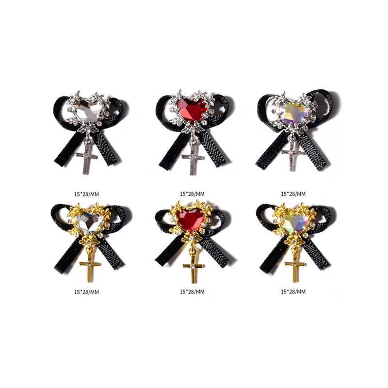 5pcs/com Diablo Gothic Lolita Nail Charms Bowknot (AB, bijela, crvena) Glass Crystal Jewel Christ Cross Nail Art Goth Charms 15*28MM