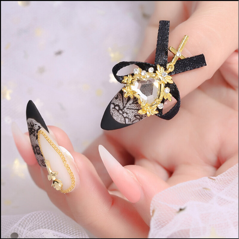 5pcs/com Diablo Gothic Lolita Nail Charms Bowknot (AB, bijela, crvena) Glass Crystal Jewel Christ Cross Nail Art Goth Charms 15*28MM