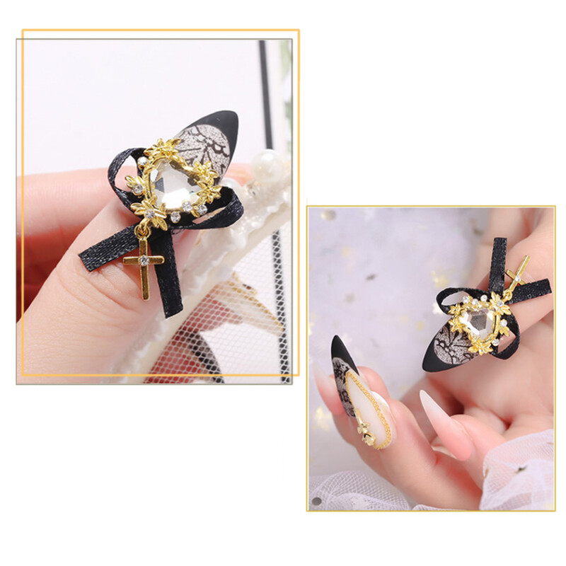 5pcs/com Diablo Gothic Lolita Nail Charms Bowknot (AB, bijela, crvena) Glass Crystal Jewel Christ Cross Nail Art Goth Charms 15*28MM
