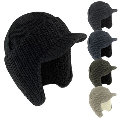 Vyriška megzta kepurė žiemai, šilta vilnonu pamušalu kepurė Beanie kepurė ausų atvartai, dirbti lauke, pliušinės bomber kepurės