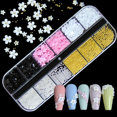 3D akril virág körömdíszítések arany ezüst gyöngyök színváltoztatás körmök varázslatok luxus strasszok Kellékek Kiegészítők