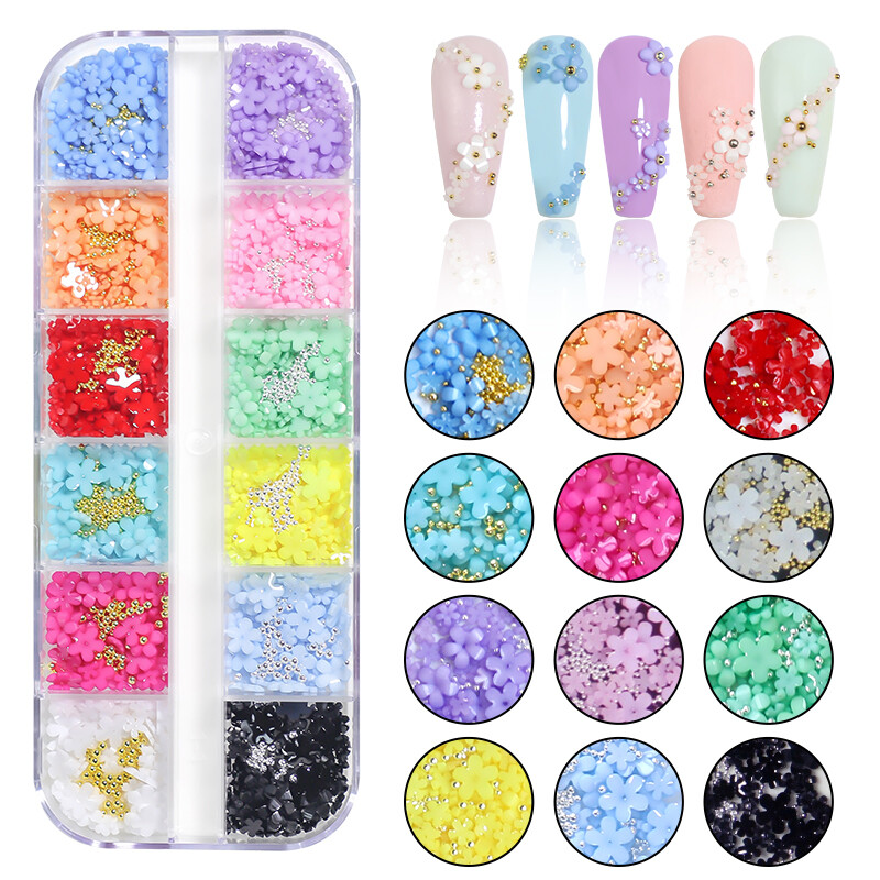 3D akril virág körömdíszítések arany ezüst gyöngyök színváltoztatás körmök varázslatok luxus strasszok Kellékek Kiegészítők