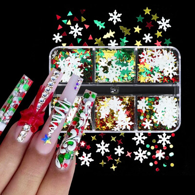 1 κουτί 3D Χριστουγεννιάτικα εξαρτήματα γούρι για χριστουγεννιάτικη τέχνη νυχιών Πολυμερές μαλακό πηλό φέτες νιφάδες νύχια εξαρτήματα διακόσμησης για χειμερινά σχέδια μανικιούρ