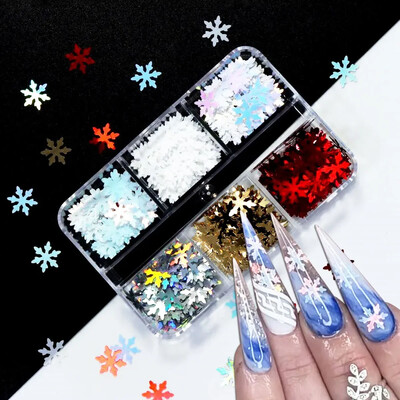 1 κουτί 3D Χριστουγεννιάτικα εξαρτήματα γούρι για χριστουγεννιάτικη τέχνη νυχιών Πολυμερές μαλακό πηλό φέτες νιφάδες νύχια εξαρτήματα διακόσμησης για χειμερινά σχέδια μανικιούρ