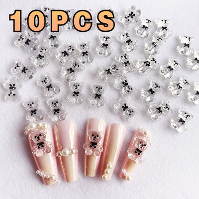10Pcs/set Nail Art Slatki medvjedić Nakit Metalni matirani trodimenzionalni slatkiši 3D Crtić Kruna Medvjedić Bijeli slatki bušilica za nokte