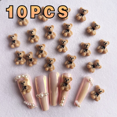 10Pcs/set Nail Art Slatki medvjedić Nakit Metalni matirani trodimenzionalni slatkiši 3D Crtić Kruna Medvjedić Bijeli slatki bušilica za nokte