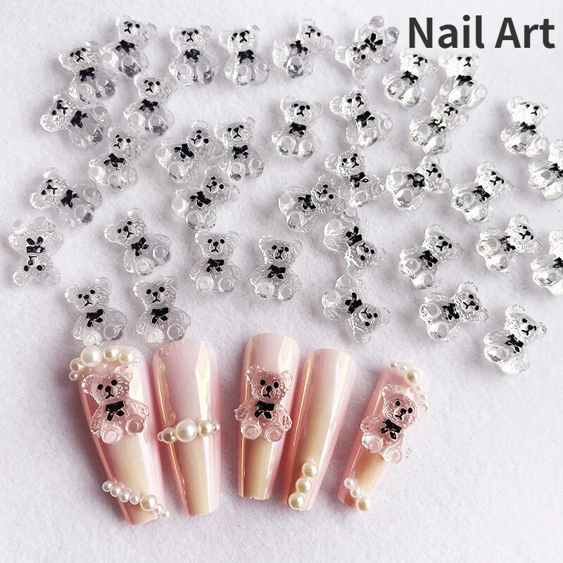 10Pcs/set Nail Art Slatki medvjedić Nakit Metalni matirani trodimenzionalni slatkiši 3D Crtić Kruna Medvjedić Bijeli slatki bušilica za nokte