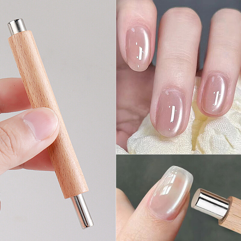 1 vnt. Dvigubos galvutės, tvirtos nagų dailės magnetinis rašiklis, medinio stulpelio rankena, 3d katės akių dažymo gelis, patogūs nagų tvirtumo magnetiniai įrankiai