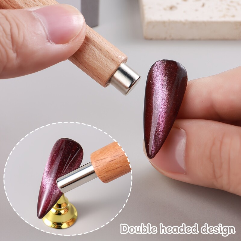 1 vnt. Dvigubos galvutės, tvirtos nagų dailės magnetinis rašiklis, medinio stulpelio rankena, 3d katės akių dažymo gelis, patogūs nagų tvirtumo magnetiniai įrankiai