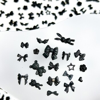 50 τμχ Random Mixed Black Bows Bear Nail Charms Ρητίνη Mini Heart Star Flower Nail Art Decorations Handmade DIY Press on Nails