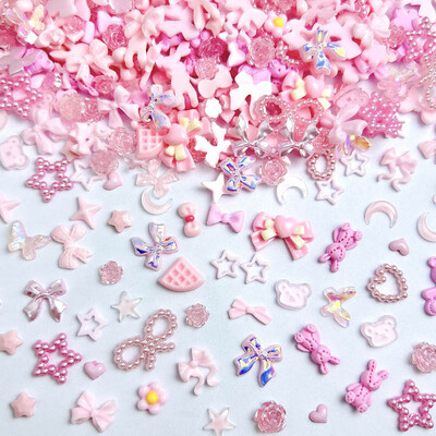 50KOM Nasumične miješane crne mašne Medvjed Privjesci za nokte Smola Mini Srce Zvijezda Cvijet Ukrasi za nokte Ručno izrađeni DIY Press na noktima