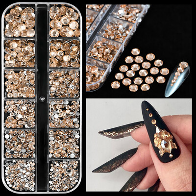 1 cutie SS6-SS30 Strasuri pentru unghii Champagne Pietre prețioase pentru unghii cu diamante 3D cu spate plat, 2-6 mm Accesorii pentru manichiură cu strasuri mixte*QF5K