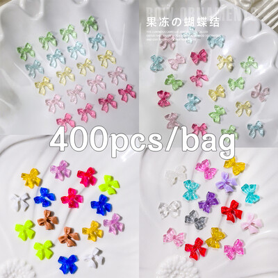 400 gab (4 krāsu) Japānas klasiskās loku nagu piekariņi 3D krēmkrāsu loku rotaslietas Y2K daļas, ornaments, manikīra dekorēšanas aksesuārs!