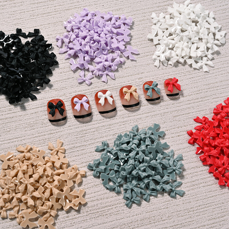 400 gab (4 krāsu) Japānas klasiskās loku nagu piekariņi 3D krēmkrāsu loku rotaslietas Y2K daļas, ornaments, manikīra dekorēšanas aksesuārs!