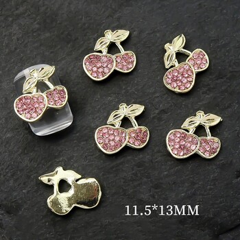 10 τεμ/παρτίδα 3D κράμα Cherry Nail Charms Πολυτελή μέρη νυχιών Πολύτιμοι λίθοι Κρυστάλλινα στρας Ροζ/Κόκκινα/Ασημί Πέτρινα Διακοσμητικά νυχιών