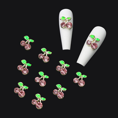 10db/tétel 3D ötvözet Cseresznye körömbűvek Luxus körömalkatrészek Drágakövek Kristály Strasszkövek Rózsaszín/piros/ezüst kő körömdíszítések